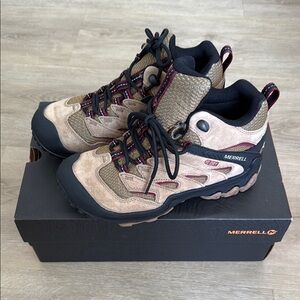 Merrell Chameleon 7 Limit Mid Hiking Shoes in Otter Loutre - Tan Red Black